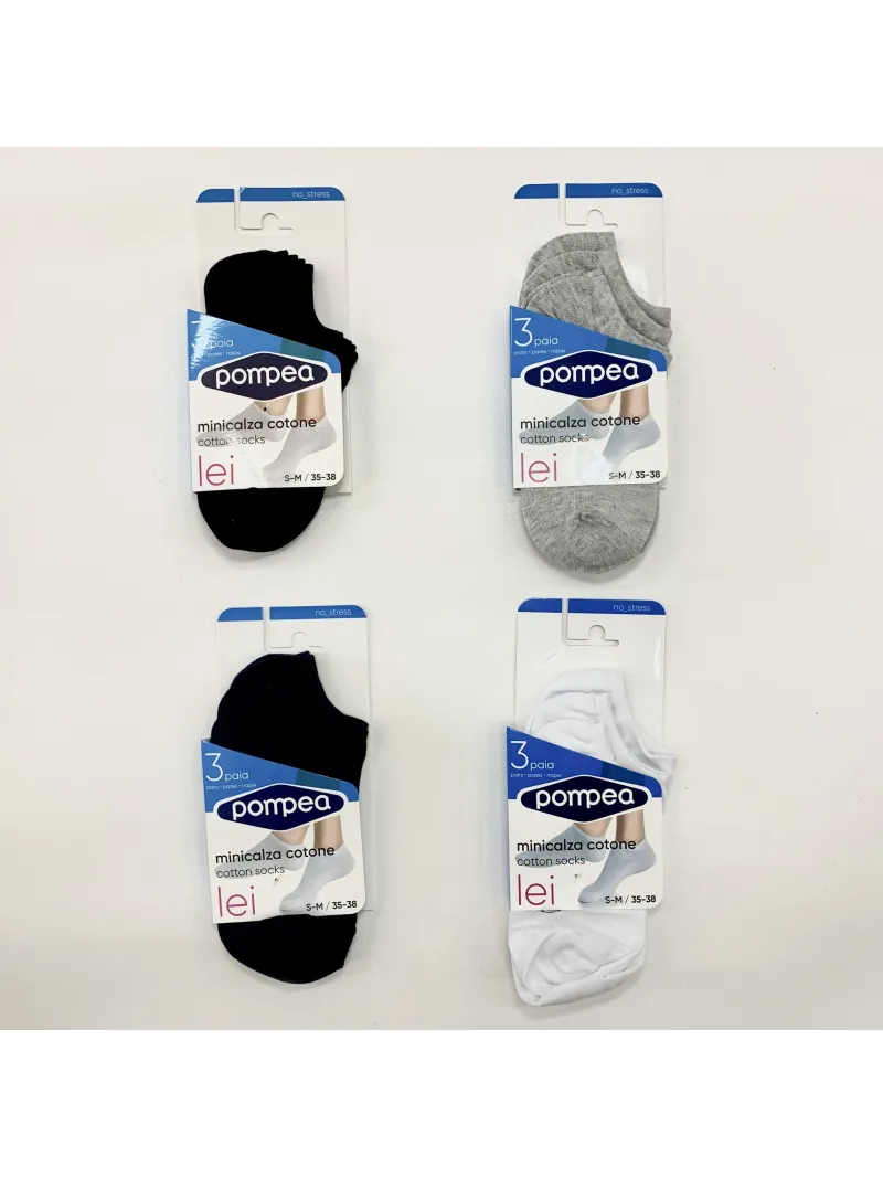 Vendita POMPEA Pack 3 Paia Fantasmini Unisex Uomo e Donna Blu Nero Bianco Cotone