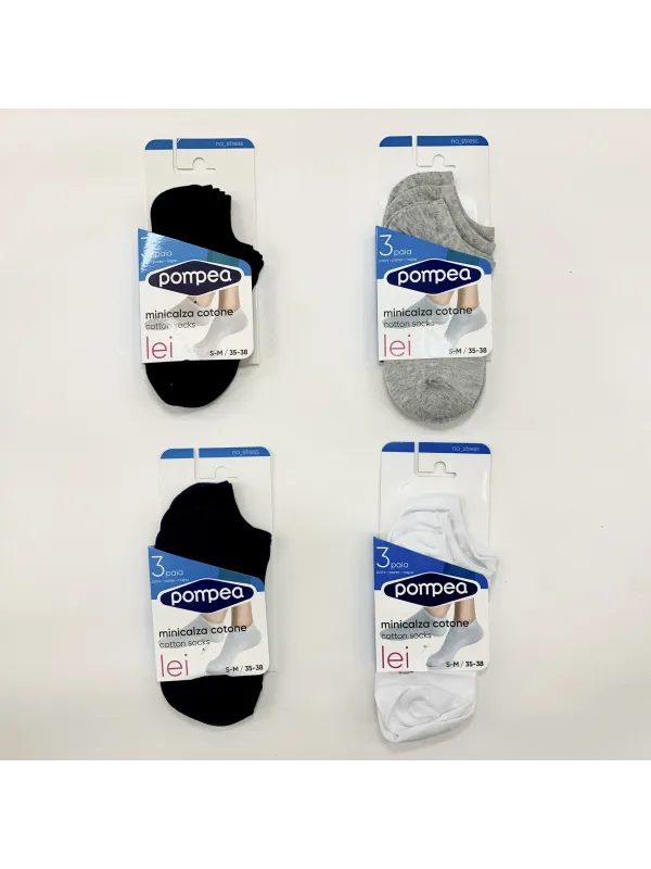 Vendita POMPEA Pack 3 Paia Fantasmini Unisex Uomo e Donna Blu Nero Bianco Cotone
