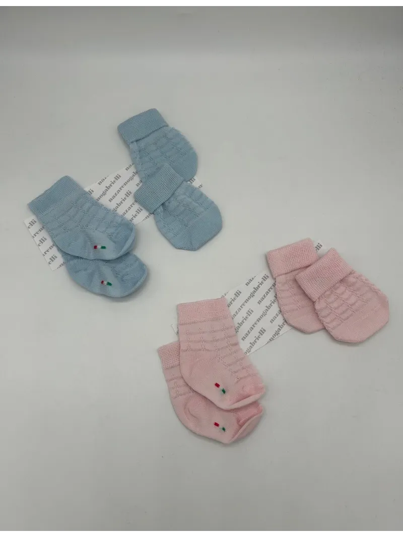 MUFFOLINE GUANTI + CALZINI COTONE 100% NEONATO NEONATA 2 PAIA NAZARENO GABRIELLI