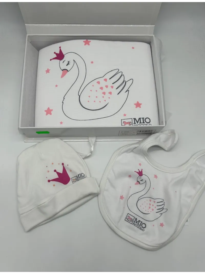 SET REGALO 3 PEZZI NEONATA COTONE COPERTINA + BAVAGLINO + CAPPELLINO MIO PICCOLO 803