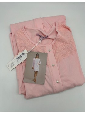 CAMICIA DA NOTTE DONNA APERTA AVANTI MANICA LUNGA COTONE 100% MILK AND HONEY cae438