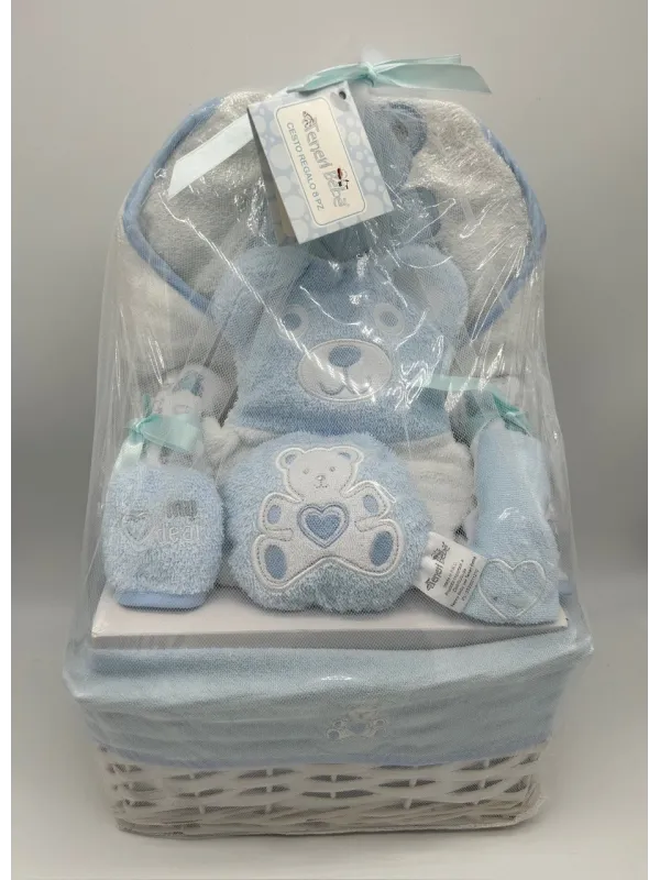 CESTO REGALO IN VIMINI 8 PEZZI NEONATO NEONATA TENERI BEBE' 1860