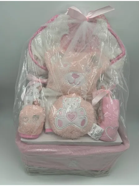 CESTO REGALO IN VIMINI 8 PEZZI NEONATO NEONATA TENERI BEBE' 1860 2
