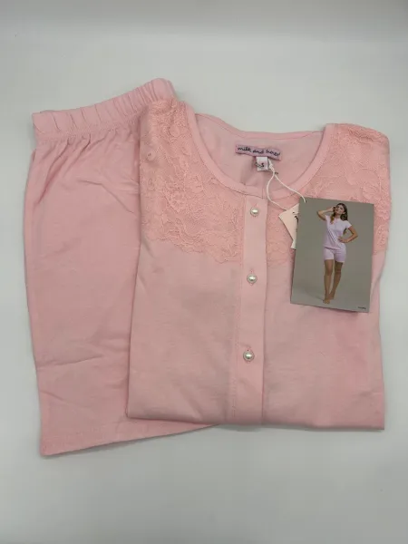 PIGIAMA DONNA MEZZA MANICA APERTO AVANTI PANTALONCINO COTONE 100% MILK AND HONEY pde898 2