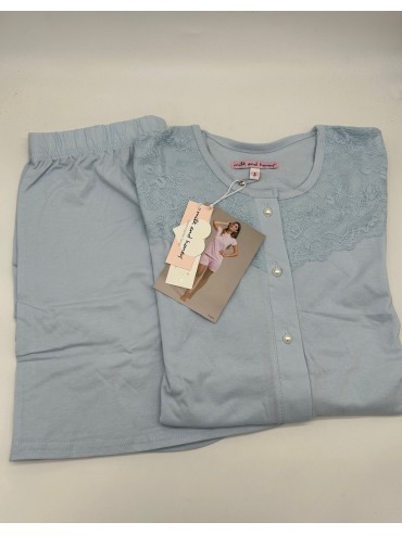 PIGIAMA DONNA MEZZA MANICA APERTO AVANTI PANTALONCINO COTONE 100% MILK AND HONEY pde898