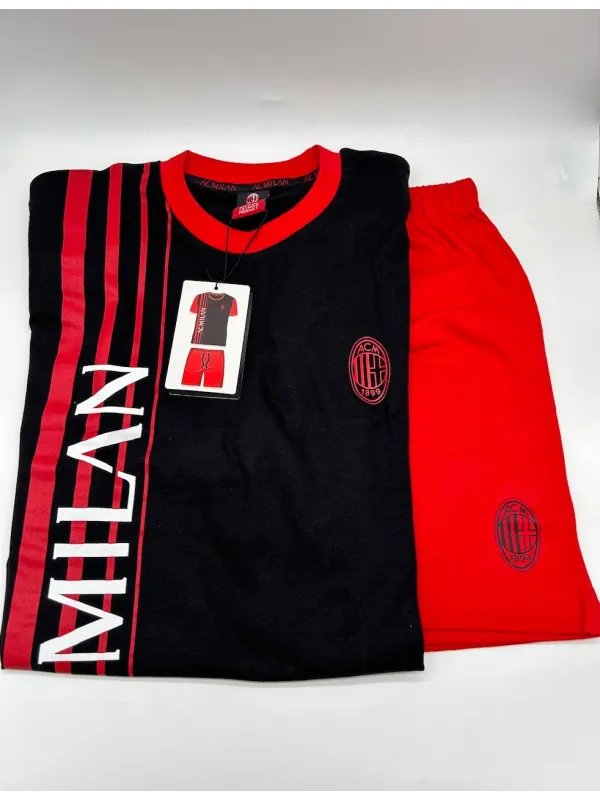 Acquista ora PIGIAMA COMPLETO UOMO COTONE 100% MEZZA MANICA PANTALONCINO COLLEZIONE 2025 HERMET AC MILAN PGCMJ102035 su nonsoloi