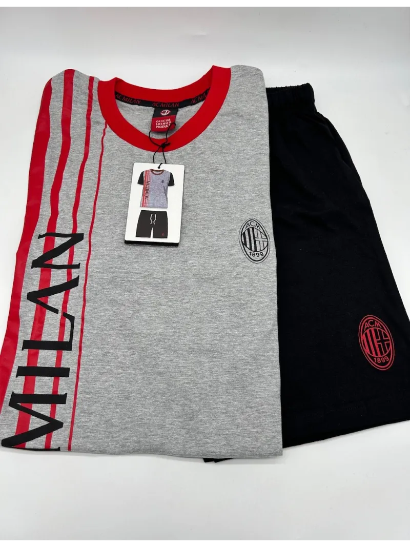 Acquista ora PIGIAMA COMPLETO UOMO COTONE 100% MEZZA MANICA PANTALONCINO COLLEZIONE 2025 HERMET AC MILAN PGCMJ102035 su nonsoloi