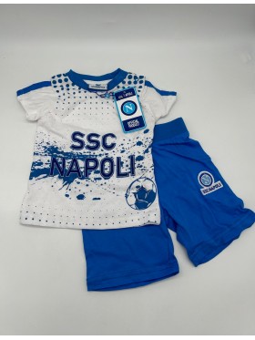 PIGIAMA COMPLETO DUE PEZZI MEZZA MANICA PANTALONCINO COTONE 100% NEONATO SSC NAPOLI CCNN1