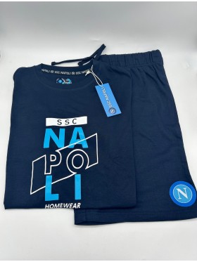 PIGIAMA COMPLETO UOMO COTONE 100% MEZZA MANICA PANTALONCINO SSC NAPOLI CN7013