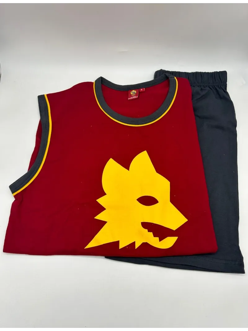 Acquista ora PIGIAMA COMPLETO UOMO COTONE 100% CANOTTA PANTALONCINO LIABEL AS ROMA ROMAUPESL1 su nonsolointimo1994.com