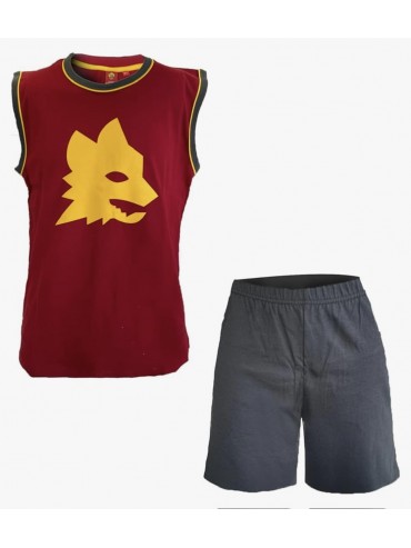 Acquista ora PIGIAMA COMPLETO UOMO COTONE 100% CANOTTA PANTALONCINO LIABEL AS ROMA ROMAUPESL1 su nonsolointimo1994.com