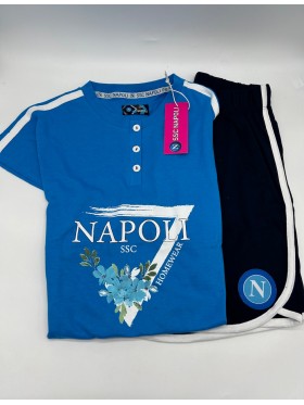 PIGIAMA DONNA COTONE 100% MEZZA MANICA PANTALONCINO SSC NAPOLI CN1010