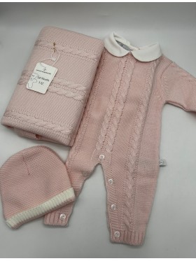 SET 3 PEZZI UNISEX TUTINA MANICA LUNGA + COPERTA CARROZZINA + CAPPELLO IN LANA NAZARENO GABRIELLI 3488.3