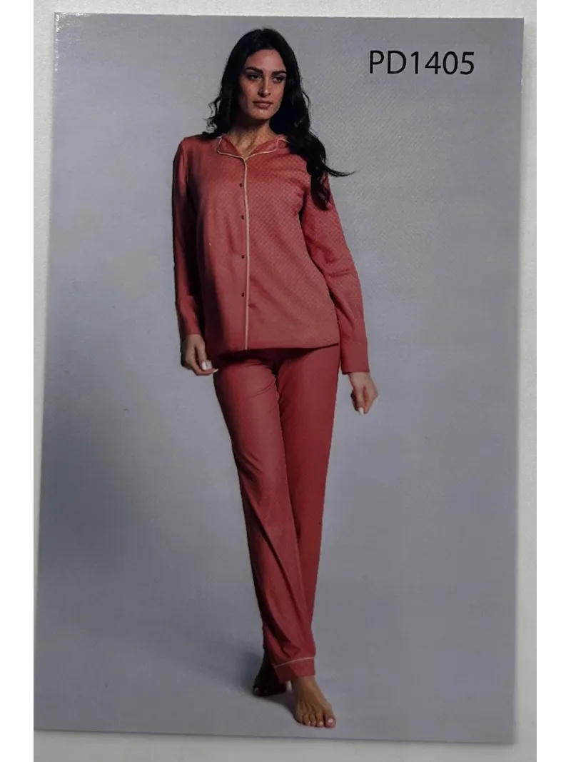 PIGIAMA DONNA LUNGO MICRO CALDO COTONE APERTO AVANTI CON TAGLIO A COLLETTO PAPALINA PD1405
