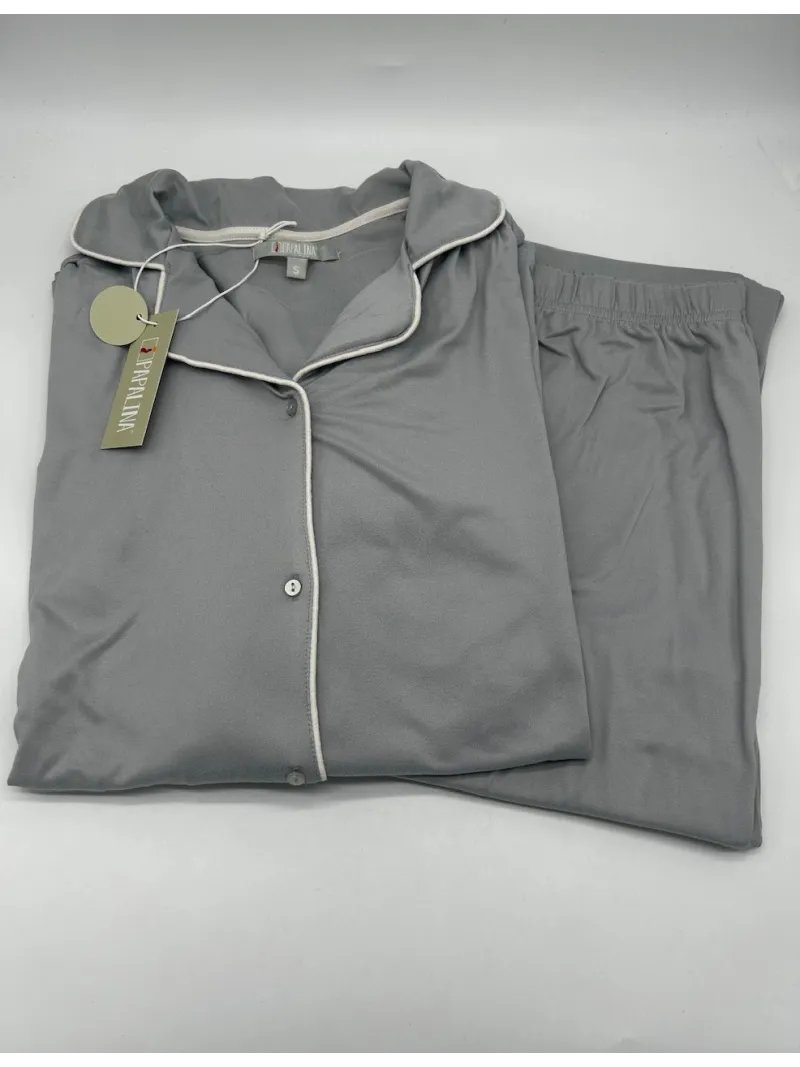 PIGIAMA DONNA LUNGO MICRO CALDO COTONE APERTO AVANTI CON TAGLIO A COLLETTO PAPALINA PD1405