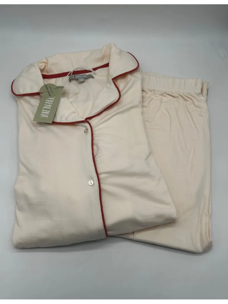 PIGIAMA DONNA LUNGO MICRO CALDO COTONE APERTO AVANTI CON TAGLIO A COLLETTO PAPALINA PD1405