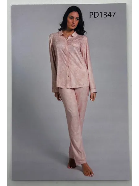 PIGIAMA DONNA LUNGO MICRO CALDO COTONE APERTO AVANTI CON TAGLIO A COLLETTO PAPALINA PD1347