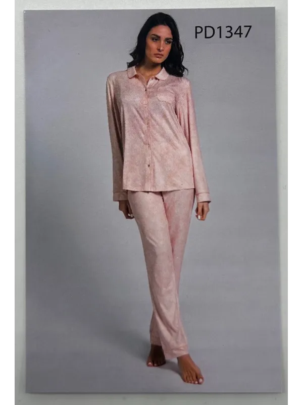 PIGIAMA DONNA LUNGO MICRO CALDO COTONE APERTO AVANTI CON TAGLIO A COLLETTO PAPALINA PD1347