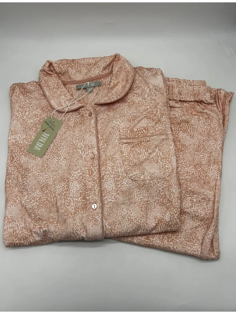 PIGIAMA DONNA LUNGO MICRO CALDO COTONE APERTO AVANTI CON TAGLIO A COLLETTO PAPALINA PD1347