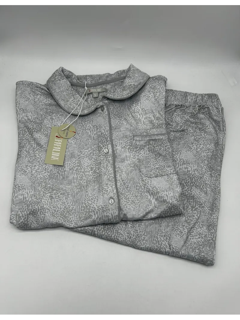 PIGIAMA DONNA LUNGO MICRO CALDO COTONE APERTO AVANTI CON TAGLIO A COLLETTO PAPALINA PD1347