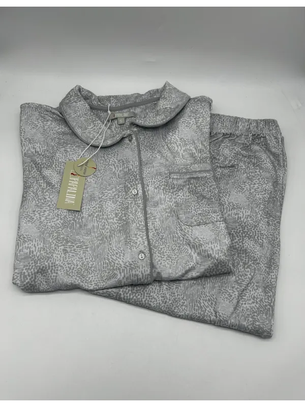 PIGIAMA DONNA LUNGO MICRO CALDO COTONE APERTO AVANTI CON TAGLIO A COLLETTO PAPALINA PD1347