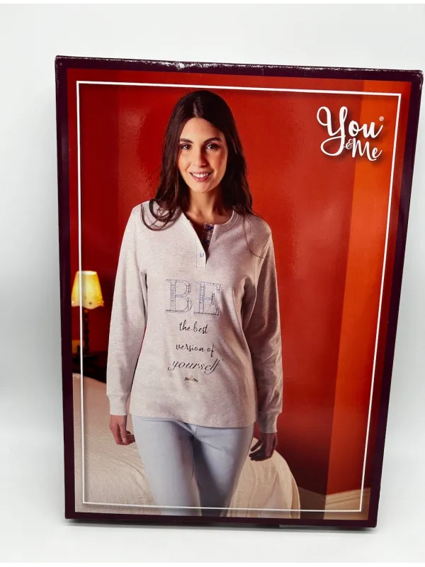 PIGIAMA DONNA LUNGO CALDO COTONE YOU & ME by Irge YMI613