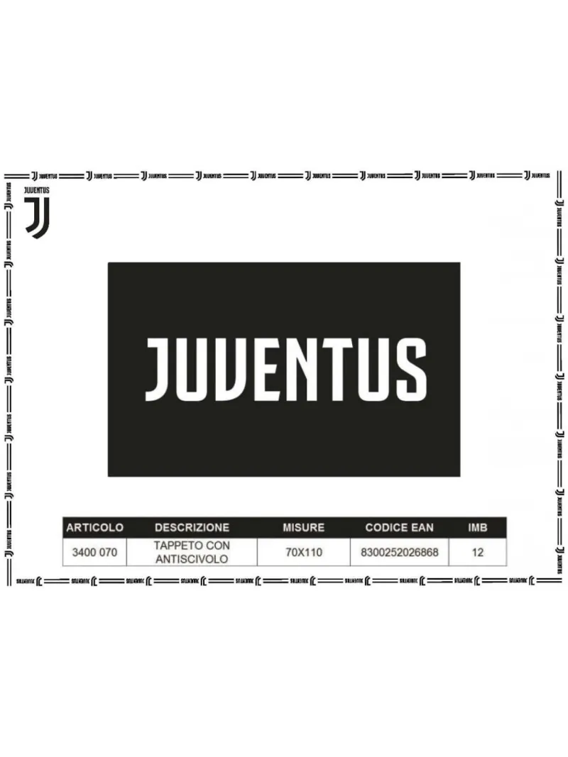 TAPPETO ARREDO CON ANTISCIVOLO 70x110 HERMET FC JUVENTUS