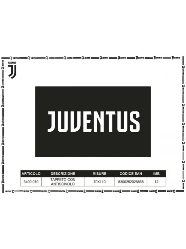 TAPPETO ARREDO CON ANTISCIVOLO 70x110 HERMET FC JUVENTUS