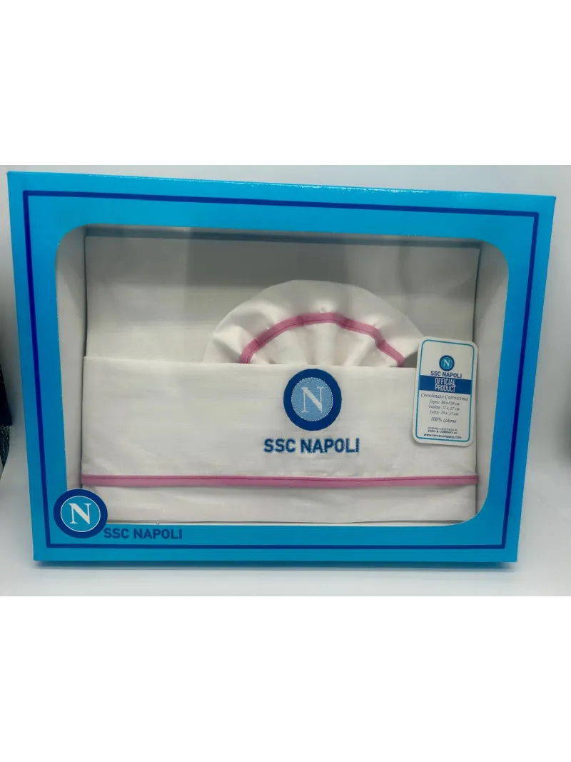 COMPLETO LENZUOLA CARROZZINA NEONATA COTONE 100% ZERO&CO SSC NAPOLI LCN3