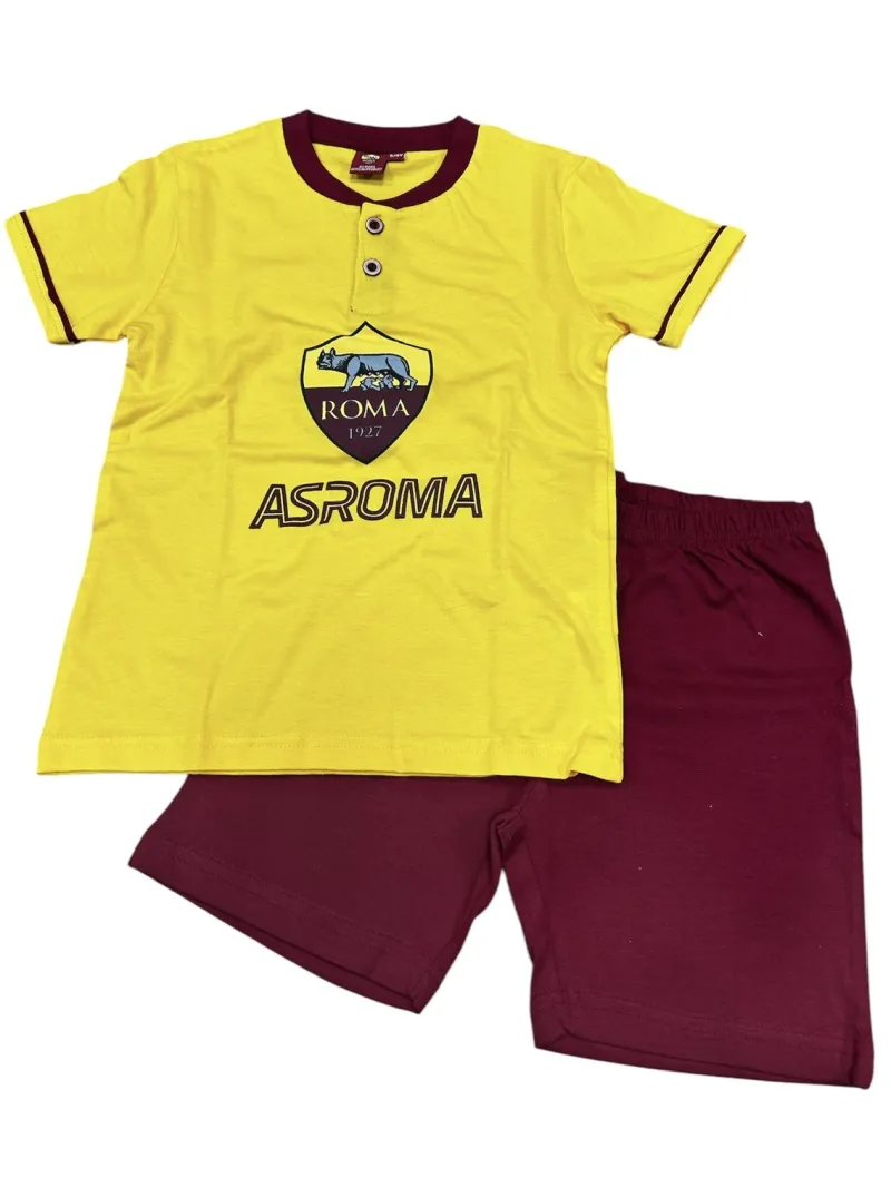 PIGIAMA BAMBINO COTONE 100% MEZZA MANICA PANTALONCINO LIABEL AS ROMA ROMAKPC23