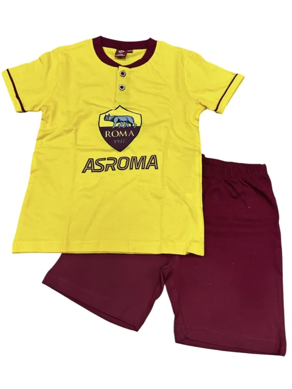 PIGIAMA BAMBINO COTONE 100% MEZZA MANICA PANTALONCINO LIABEL AS ROMA ROMAKPC23