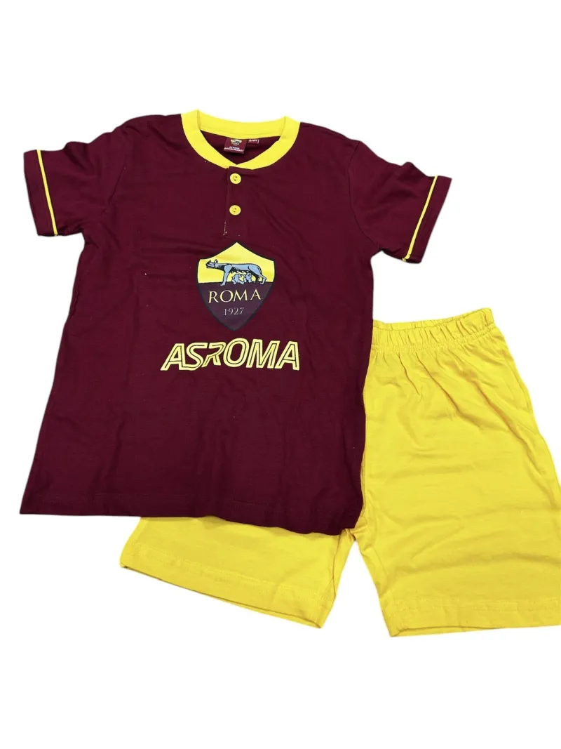 PIGIAMA BAMBINO COTONE 100% MEZZA MANICA PANTALONCINO LIABEL AS ROMA ROMAKPC23