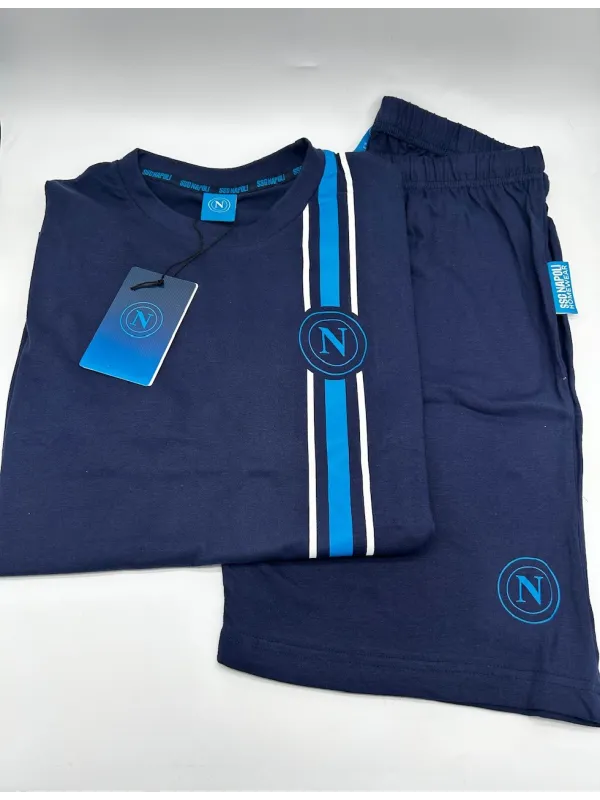 Acquista ora PIGIAMA COMPLETO UOMO COTONE 100% MEZZA MANICA PANTALONCINO COLLEZIONE 2025 HERMET SSC NAPOLI PGCNJ102130 su nonsol