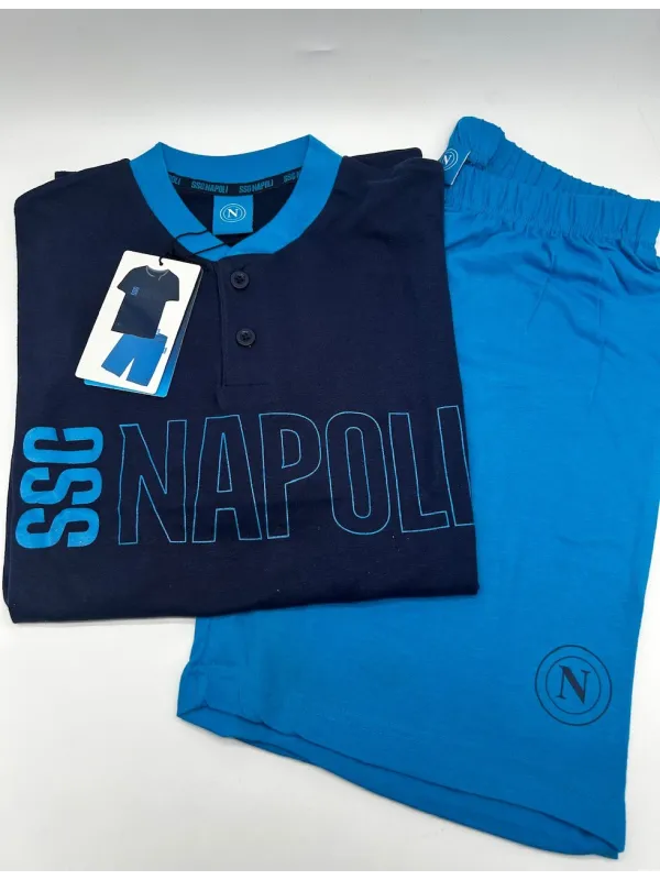 Acquista ora PIGIAMA COMPLETO RAGAZZO SOTTUOMO COTONE 100% MEZZA MANICA PANTALONCINO COLLEZIONE 2025 HERMET SSC NAPOLI PGCNJ2021