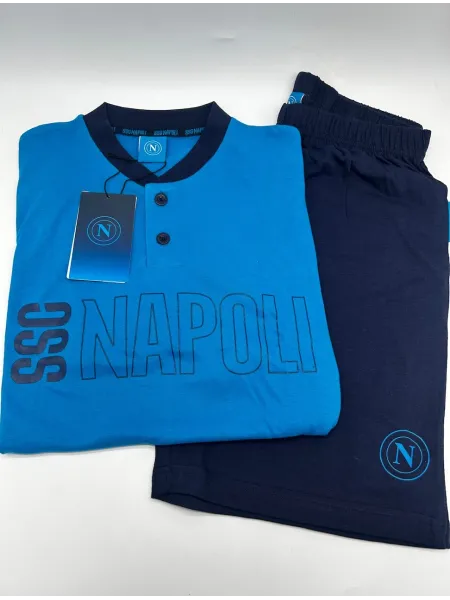 Acquista ora PIGIAMA COMPLETO RAGAZZO SOTTUOMO COTONE 100% MEZZA MANICA PANTALONCINO COLLEZIONE 2025 HERMET SSC NAPOLI PGCNJ2021 2
