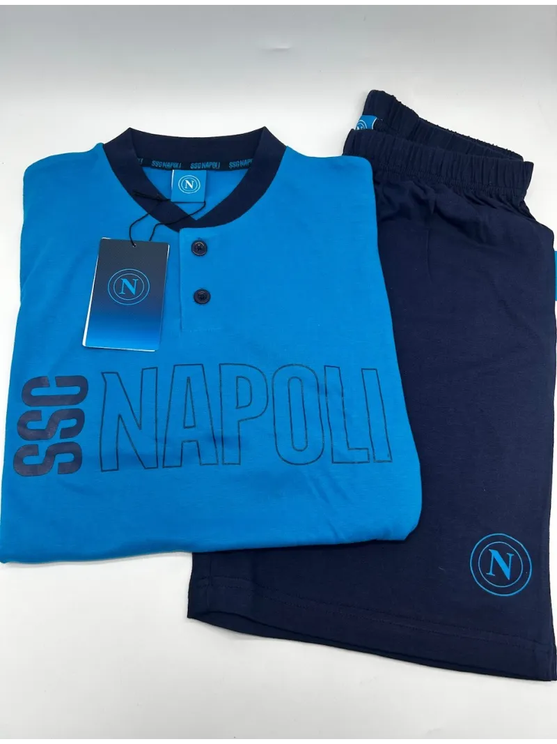 Acquista ora PIGIAMA COMPLETO RAGAZZO SOTTUOMO COTONE 100% MEZZA MANICA PANTALONCINO COLLEZIONE 2025 HERMET SSC NAPOLI PGCNJ2021