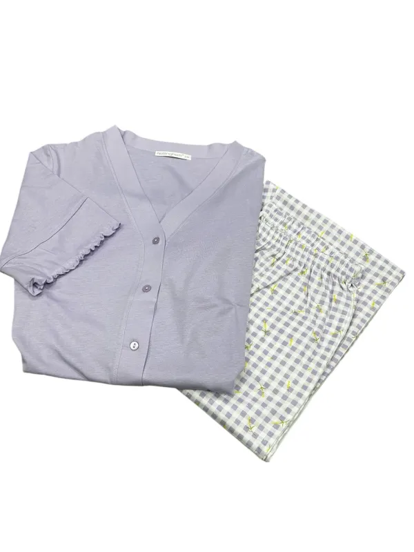 Acquista ora PIGIAMA DONNA MEZZA MANICA PANTALONE LUNGO COTONE 100% APERTO AVANTI NOTTINGHAM 49806 su nonsolointimo1994.com