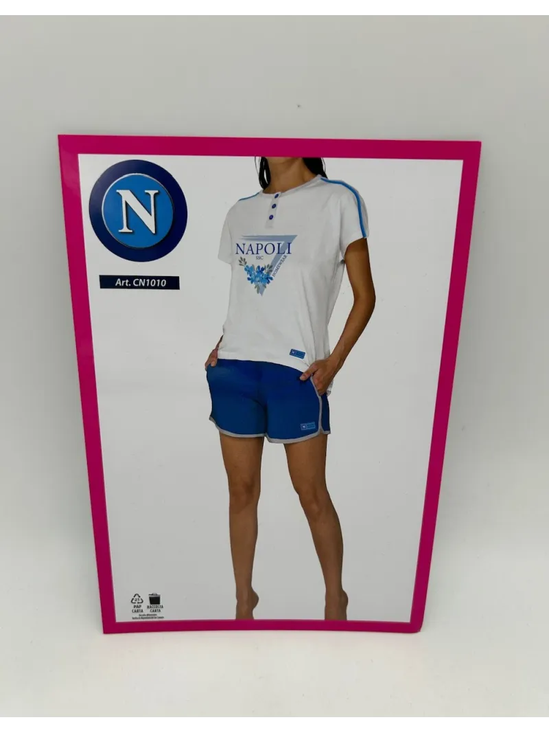 Acquista ora copia di PIGIAMA DONNA COTONE 100% MEZZA MANICA PANTALONCINO ZERO&CO. SSC NAPOLI CN1010 su nonsolointimo1994.com