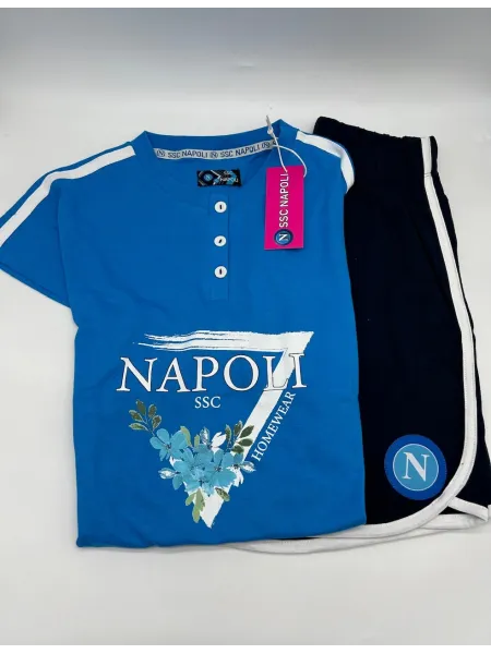 Acquista ora copia di PIGIAMA DONNA COTONE 100% MEZZA MANICA PANTALONCINO ZERO&CO. SSC NAPOLI CN1010 su nonsolointimo1994.com 2