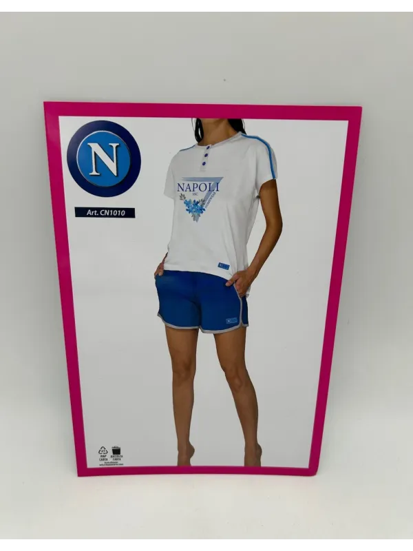 Acquista ora copia di PIGIAMA DONNA COTONE 100% MEZZA MANICA PANTALONCINO ZERO&CO. SSC NAPOLI CN1010 su nonsolointimo1994.com