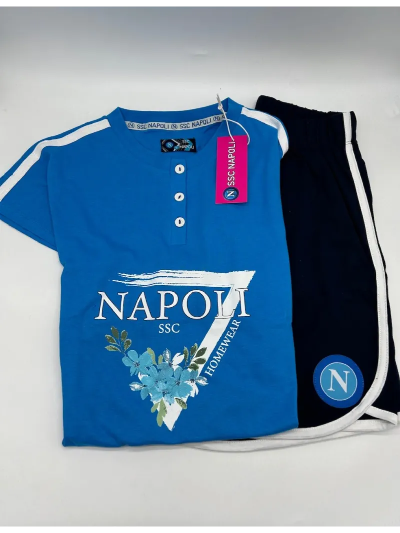 Acquista ora copia di PIGIAMA DONNA COTONE 100% MEZZA MANICA PANTALONCINO ZERO&CO. SSC NAPOLI CN1010 su nonsolointimo1994.com