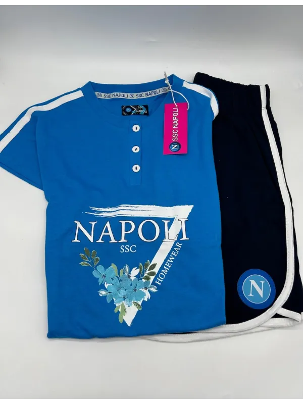 Acquista ora copia di PIGIAMA DONNA COTONE 100% MEZZA MANICA PANTALONCINO ZERO&CO. SSC NAPOLI CN1010 su nonsolointimo1994.com