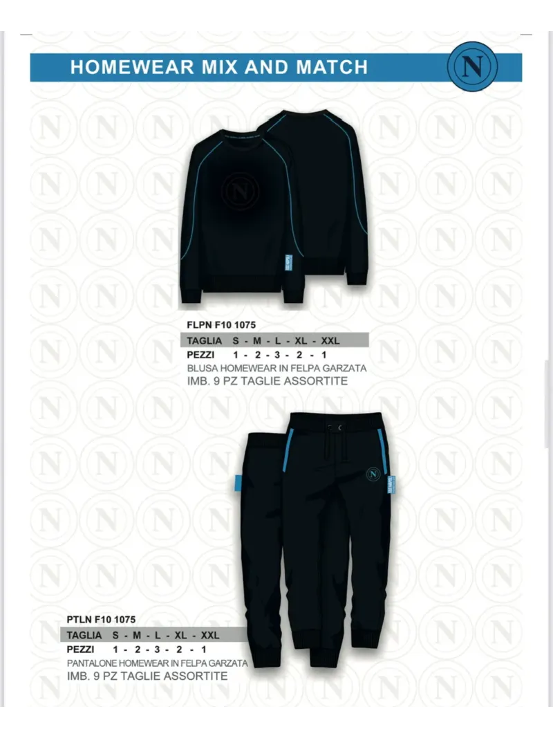 Acquista ora TUTA UOMO DA PASSEGGIO COTONE 100% FRENCH TERRY FULL ZIP COLLECTION 2025 HERMET SSC NAPOLI FLPNF102060 PTLNF102060