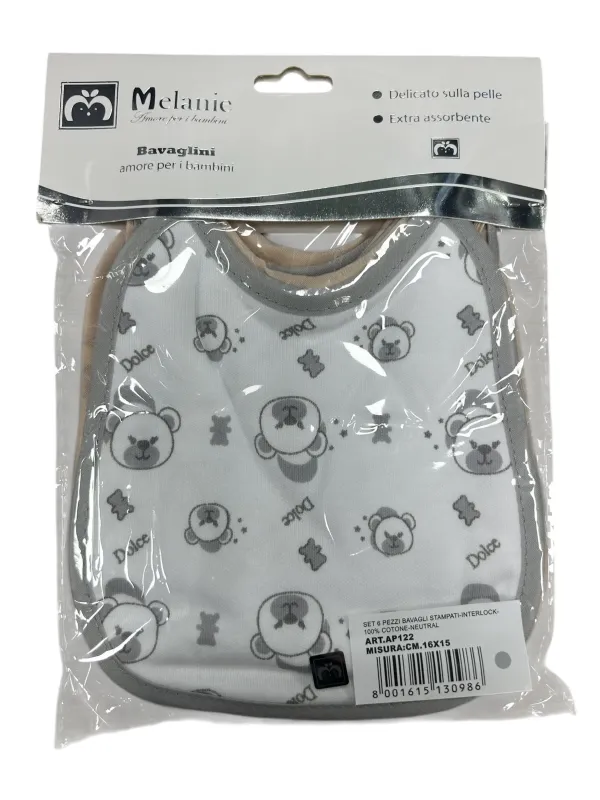 Acquista ora BAVETTE PICCOLE 6 PEZZI COTONE INTERLOCK CON LACCIO MELANIE ap122 su nonsolointimo1994.com