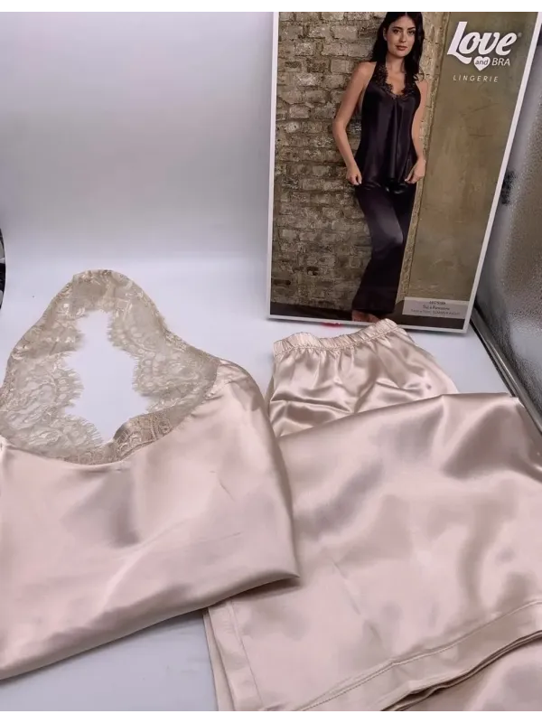 Acquista ora TOP + PANTALONE DONNA IN RASO LOVE AND BRA su nonsolointimo1994.com