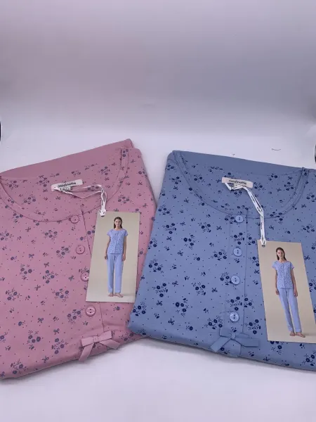 Acquista ora PIGIAMA DONNA MEZZA MANICA APERTO AVANTI E GAMBA LUNGA CALIBRATO NOI DI NOTTE FA9548AB su nonsolointimo1994.com