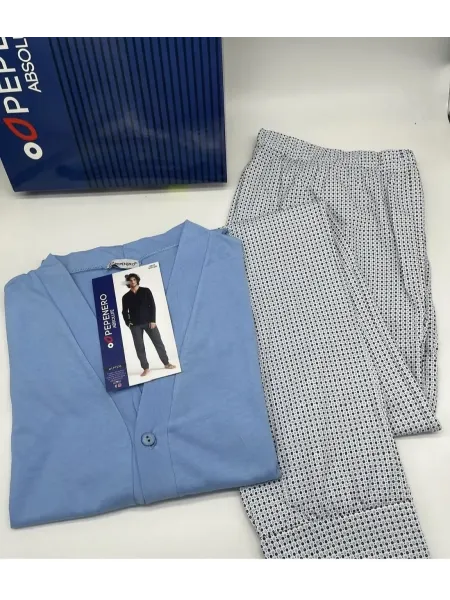 Acquista ora PIGIAMA UOMO LUNGO COTONE APERTO AVANTI PEPENERO P1576 su nonsolointimo1994.com