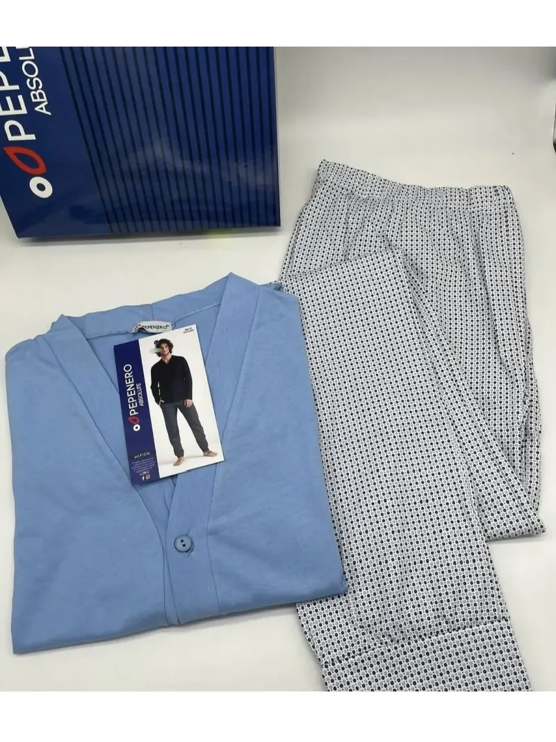 Acquista ora PIGIAMA UOMO LUNGO COTONE APERTO AVANTI PEPENERO P1576 su nonsolointimo1994.com