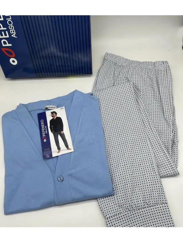 Acquista ora PIGIAMA UOMO LUNGO COTONE APERTO AVANTI PEPENERO P1576 su nonsolointimo1994.com