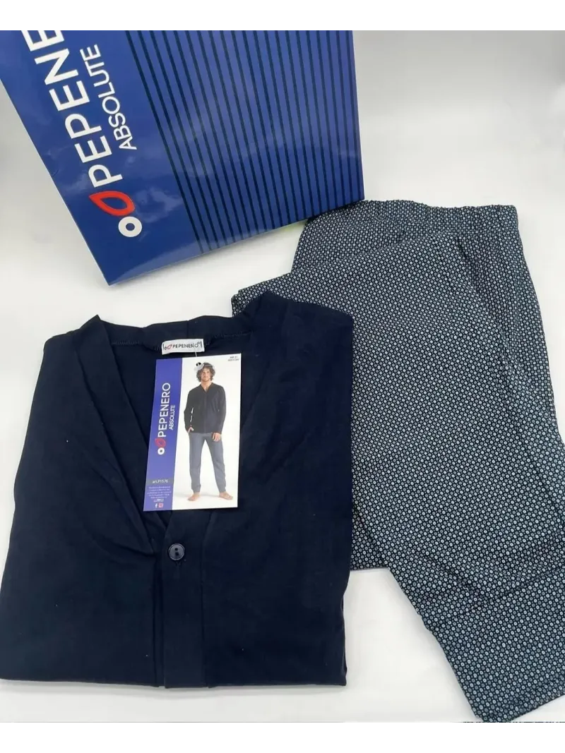 Acquista ora PIGIAMA UOMO LUNGO COTONE APERTO AVANTI PEPENERO P1576 su nonsolointimo1994.com